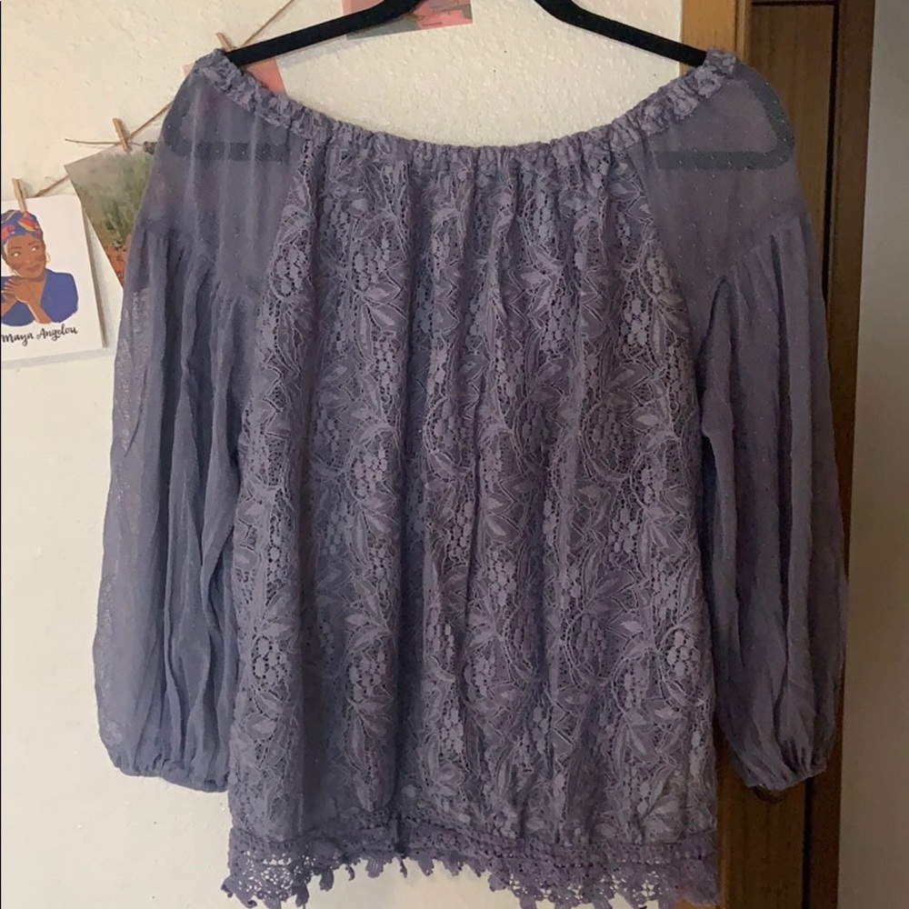 Free People boho purple lace and crochet shirt